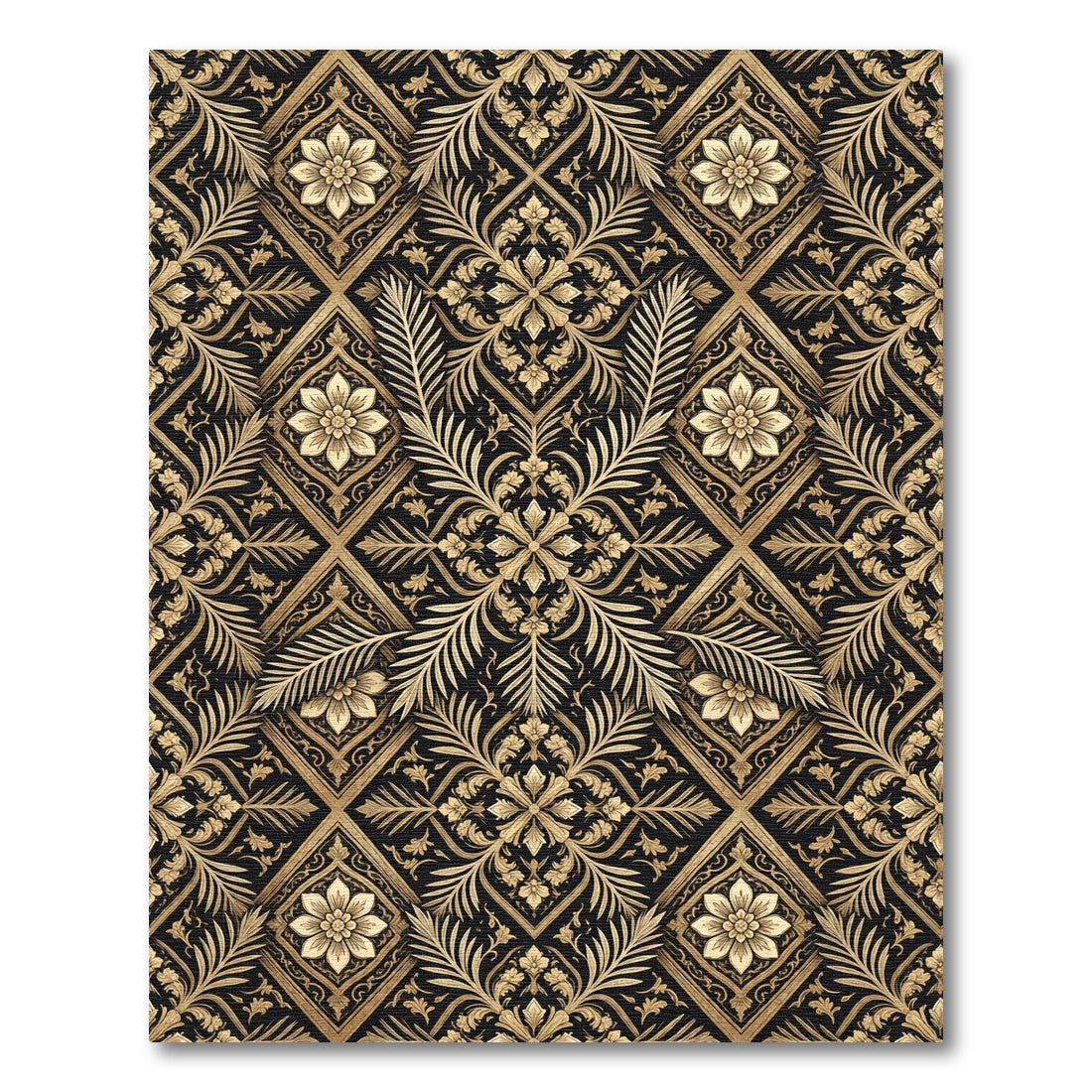 Gold Floral Vine Lattice Rug