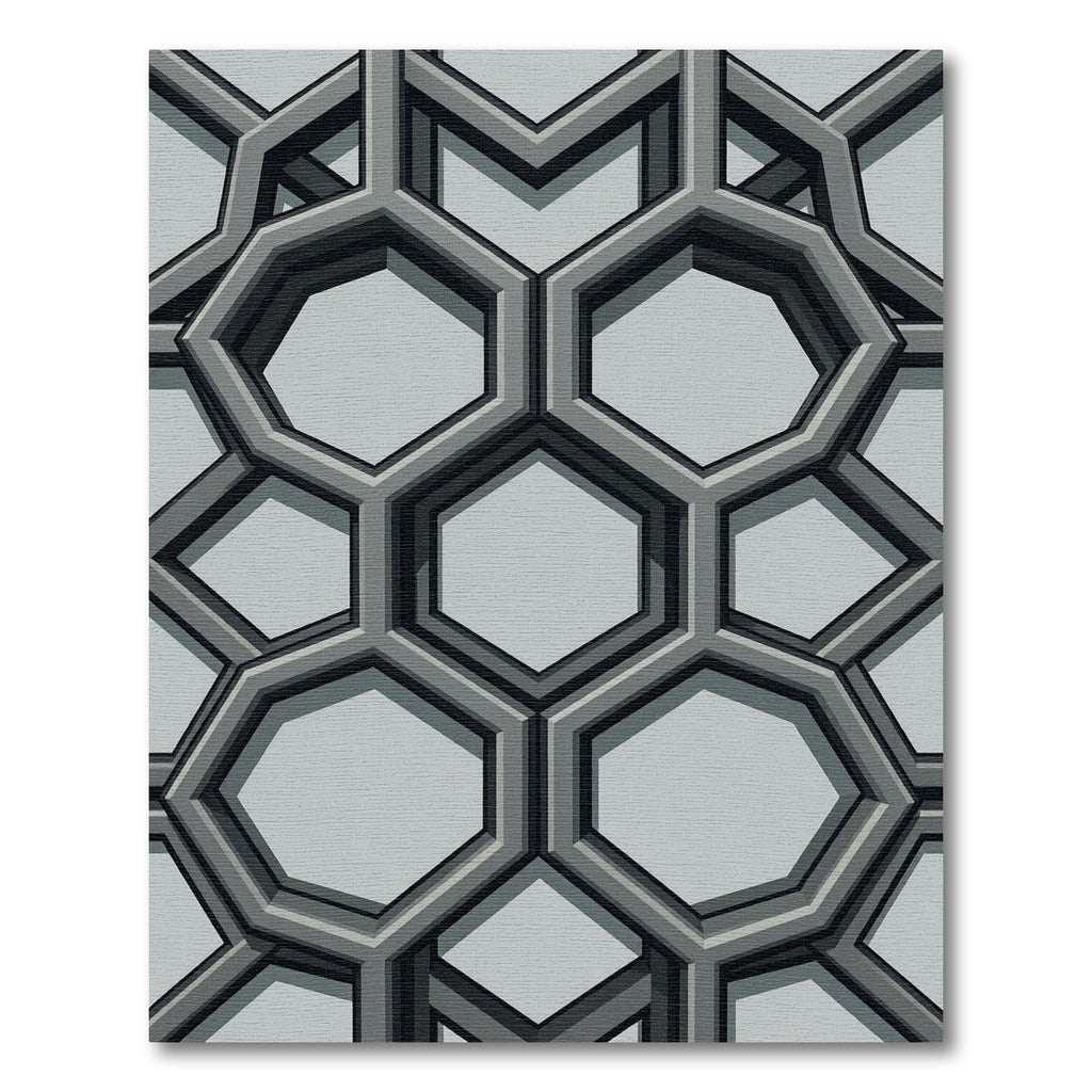 Modern Sophisticated Gray Geometric Hexagon Rug
