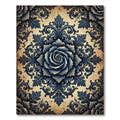 Ornate Navy Rose Damask Medallion Rug