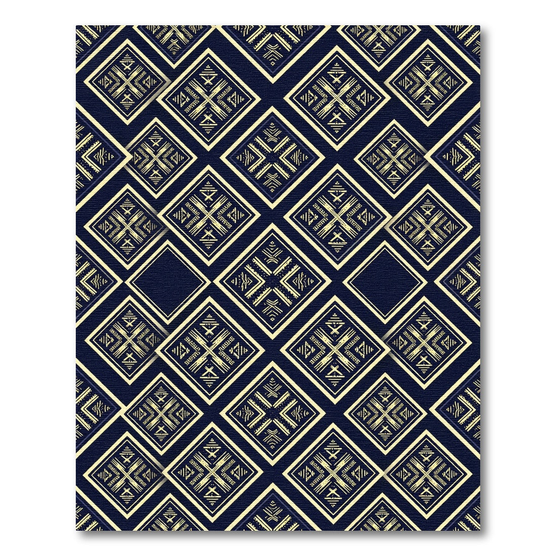 Golden Geometric Diamond Navy Tapestry Rug