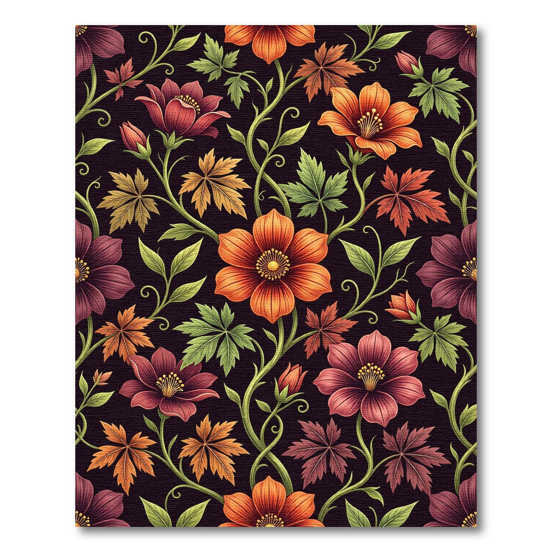 Autumnal Floral Vine Black Wallpaper Rug