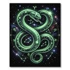 Glowing Green Celestial Serpent Constellation Art Rug