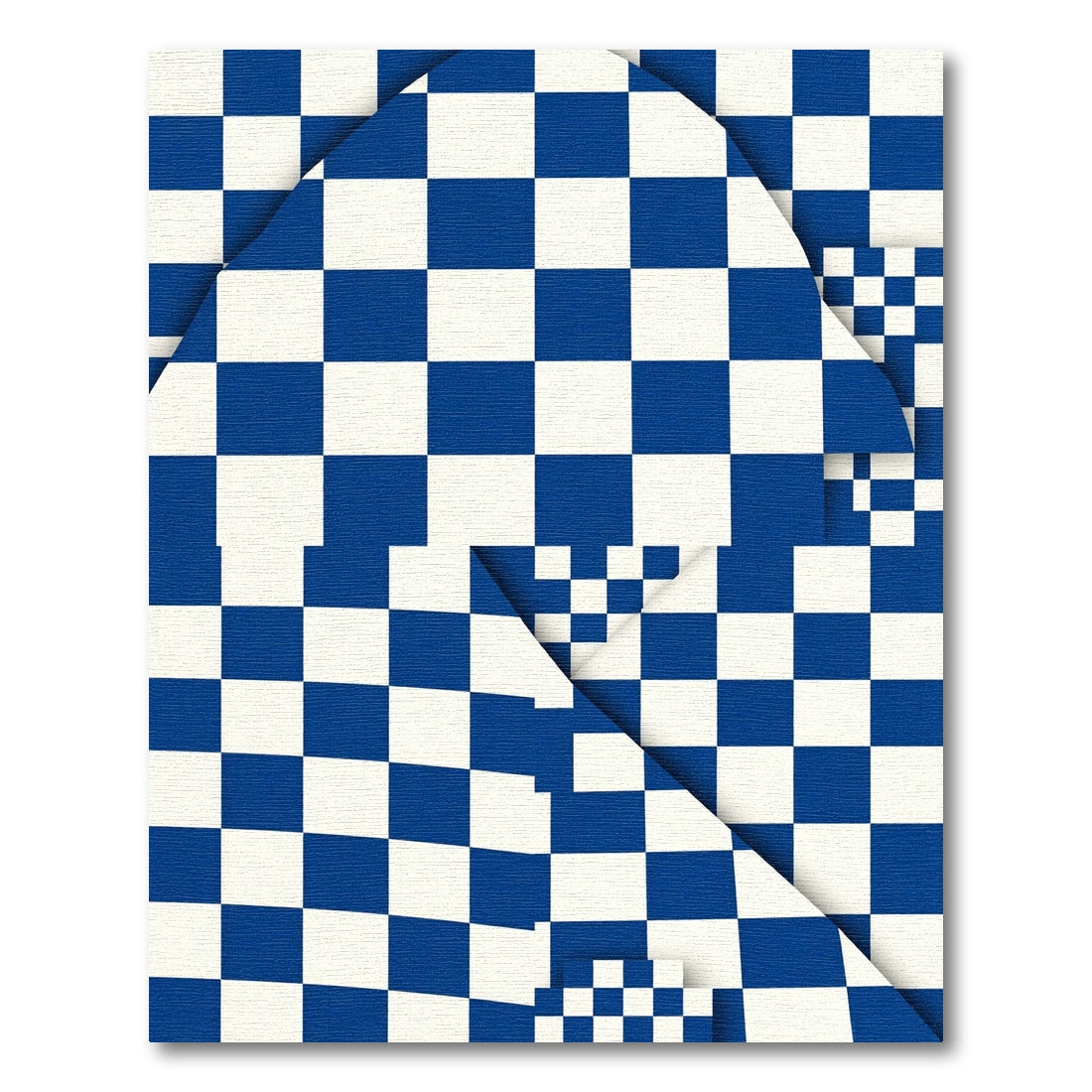 Geometric Blue and White Checkered Rug