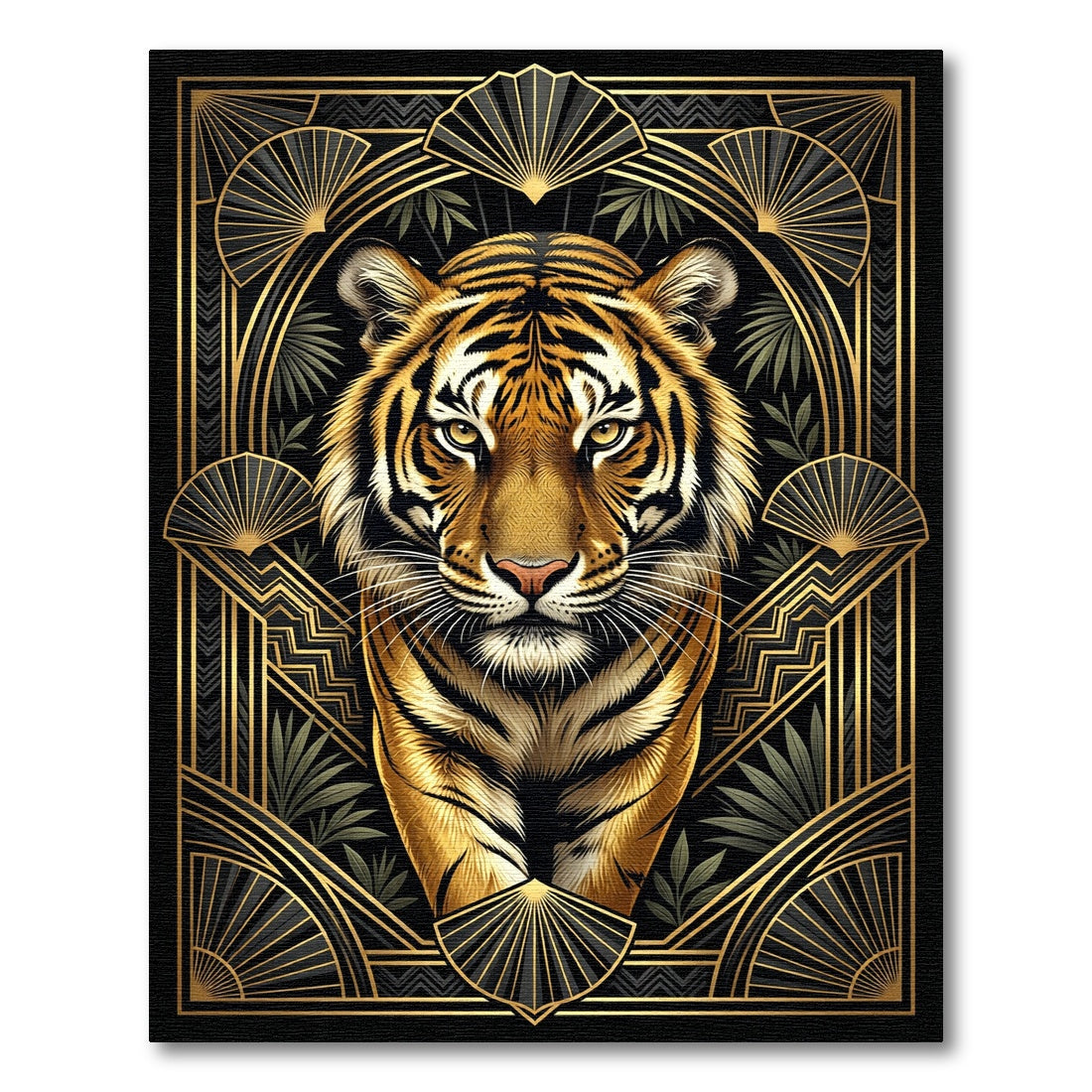 Art Deco Golden Tiger Regal Frame Rug