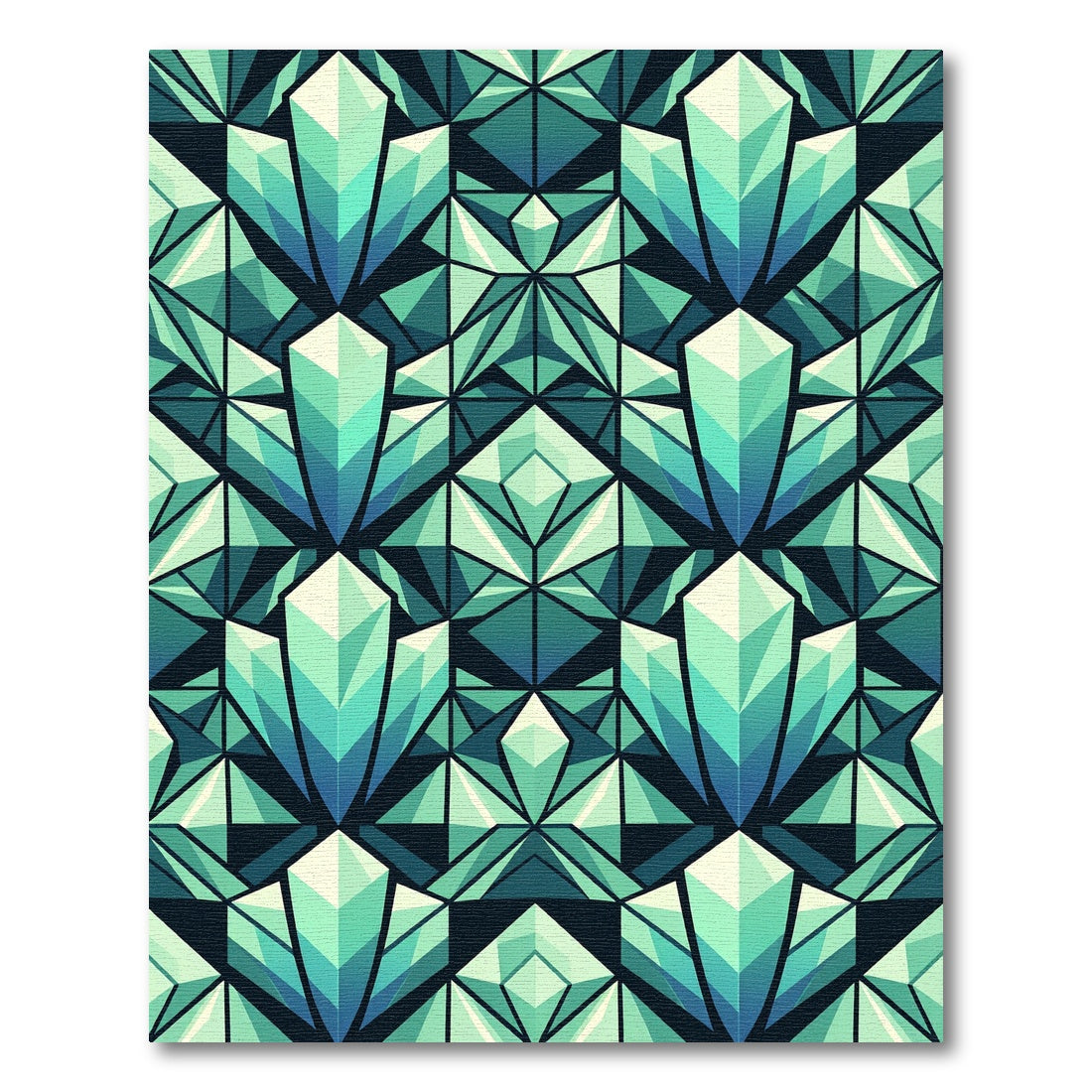 Geometric Teal Crystal Facet Symmetry Rug