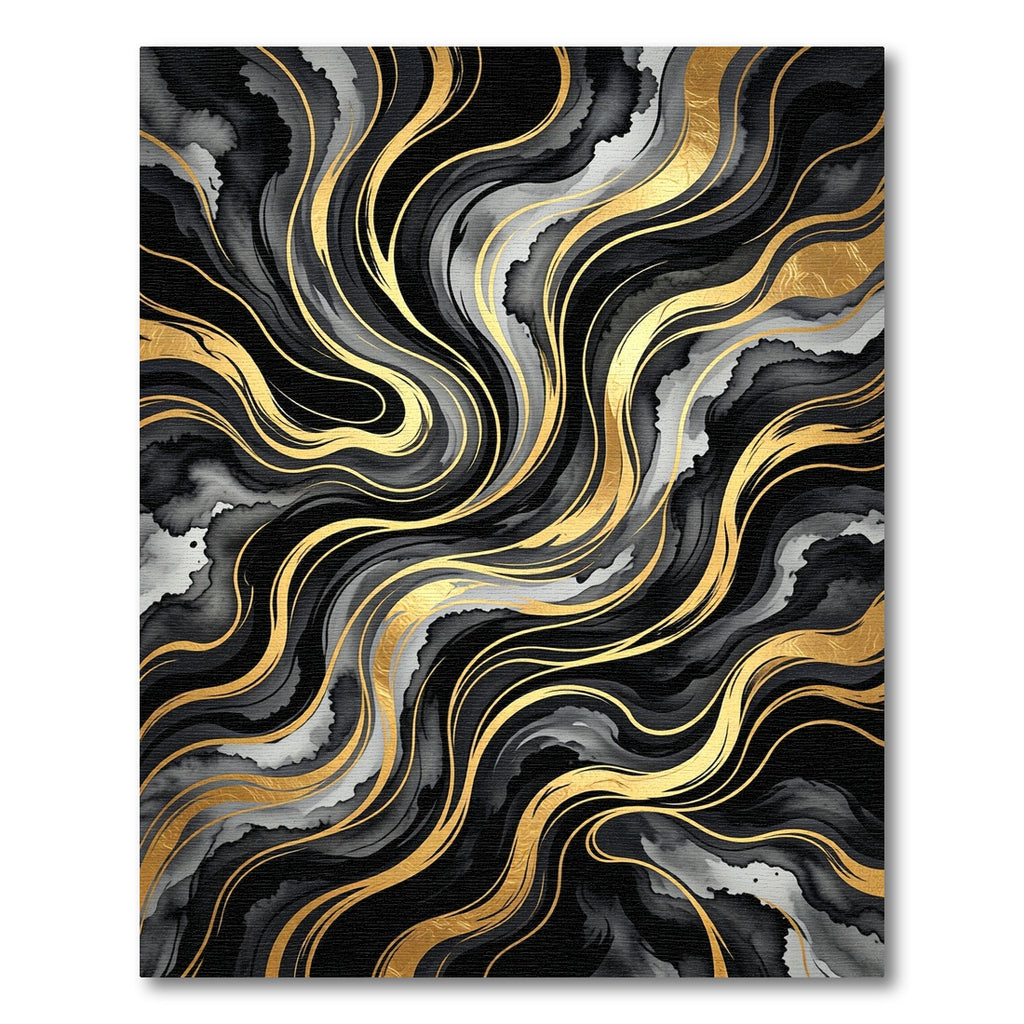 Abstract Black and Gold Liquid Swirl Rug