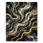 Abstract Black and Gold Liquid Swirl Rug