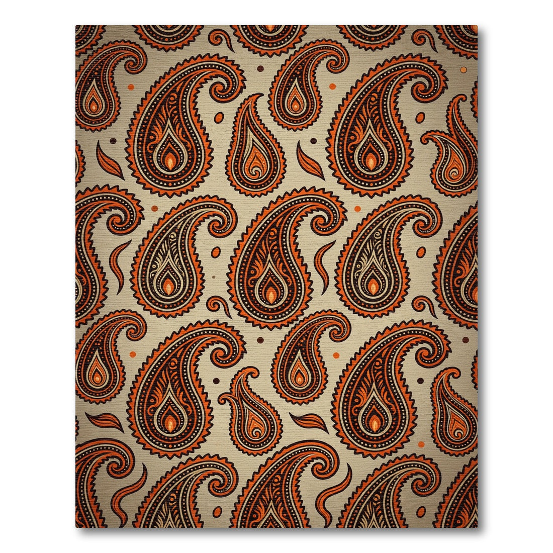Orange Black Paisley Tear Drop Rug