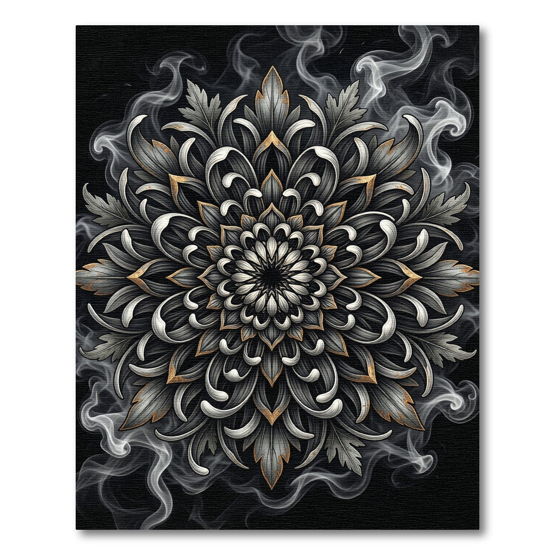 Monochrome Silver Gilded Floral Mandala Rug