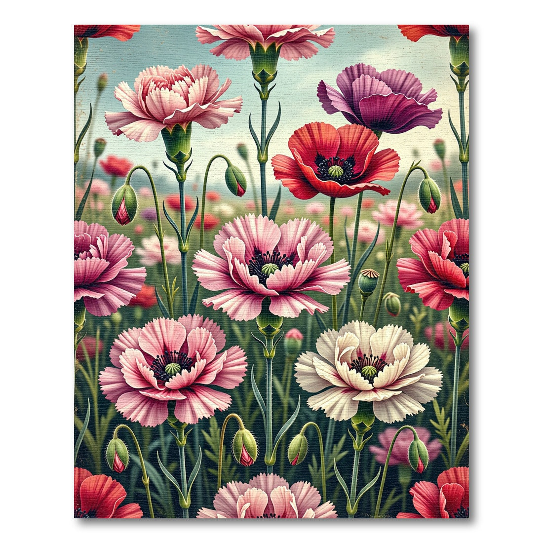 Vibrant Pink Poppy Garden Floral Rug