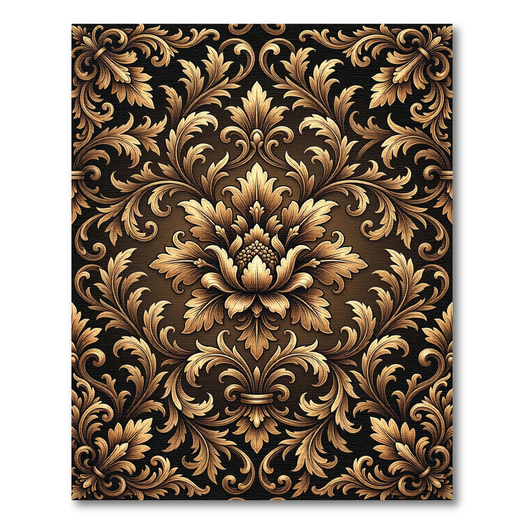 Aged Gold Floral Baroque Scroll Rug