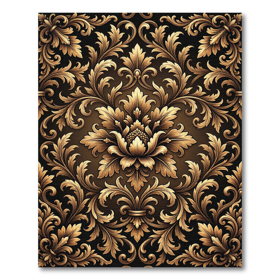 Aged Gold Floral Baroque Scroll Rug