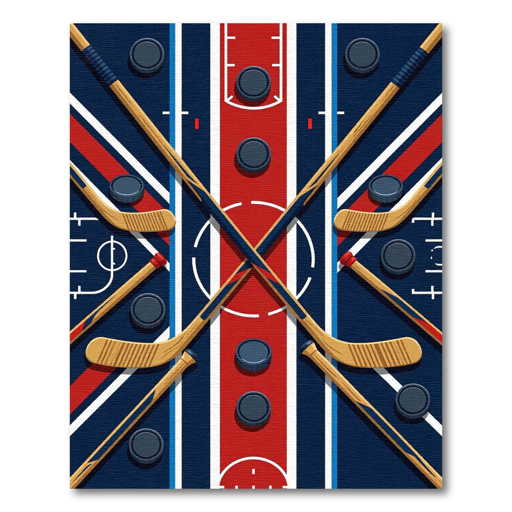 Dynamic Crossed Hockey Stick Ice Rink Rug