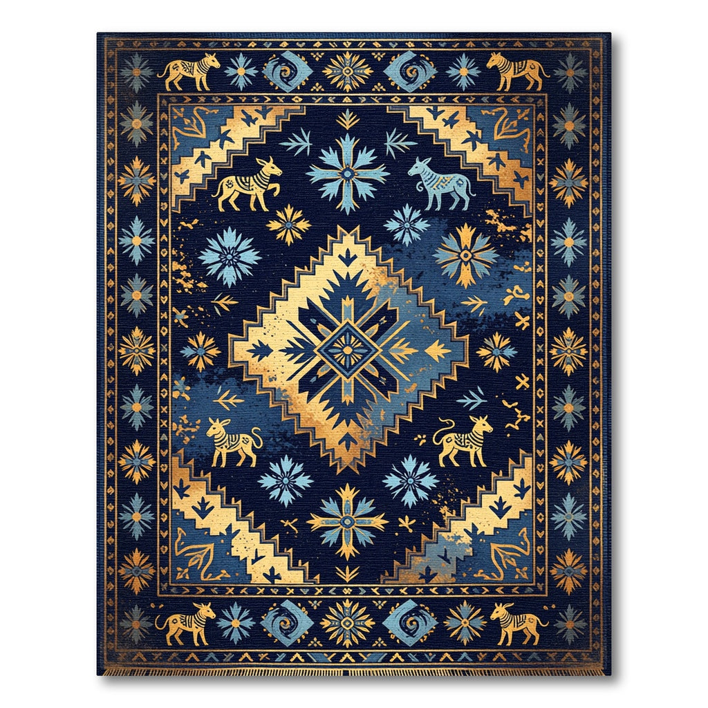 Golden Zebra Navy Celestial Medallion Rug