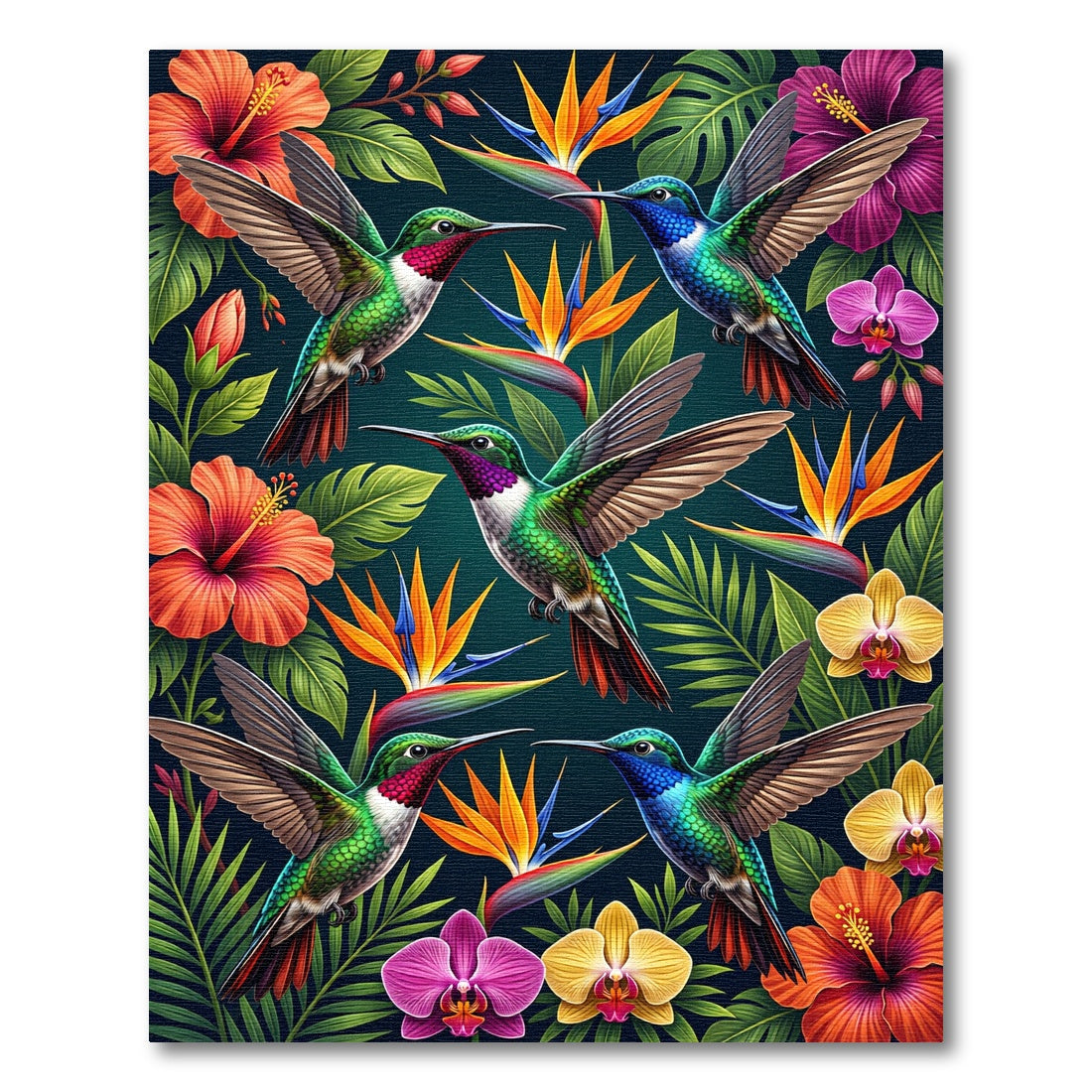 Tropical Hummingbird Exotic Jungle Floral Rug