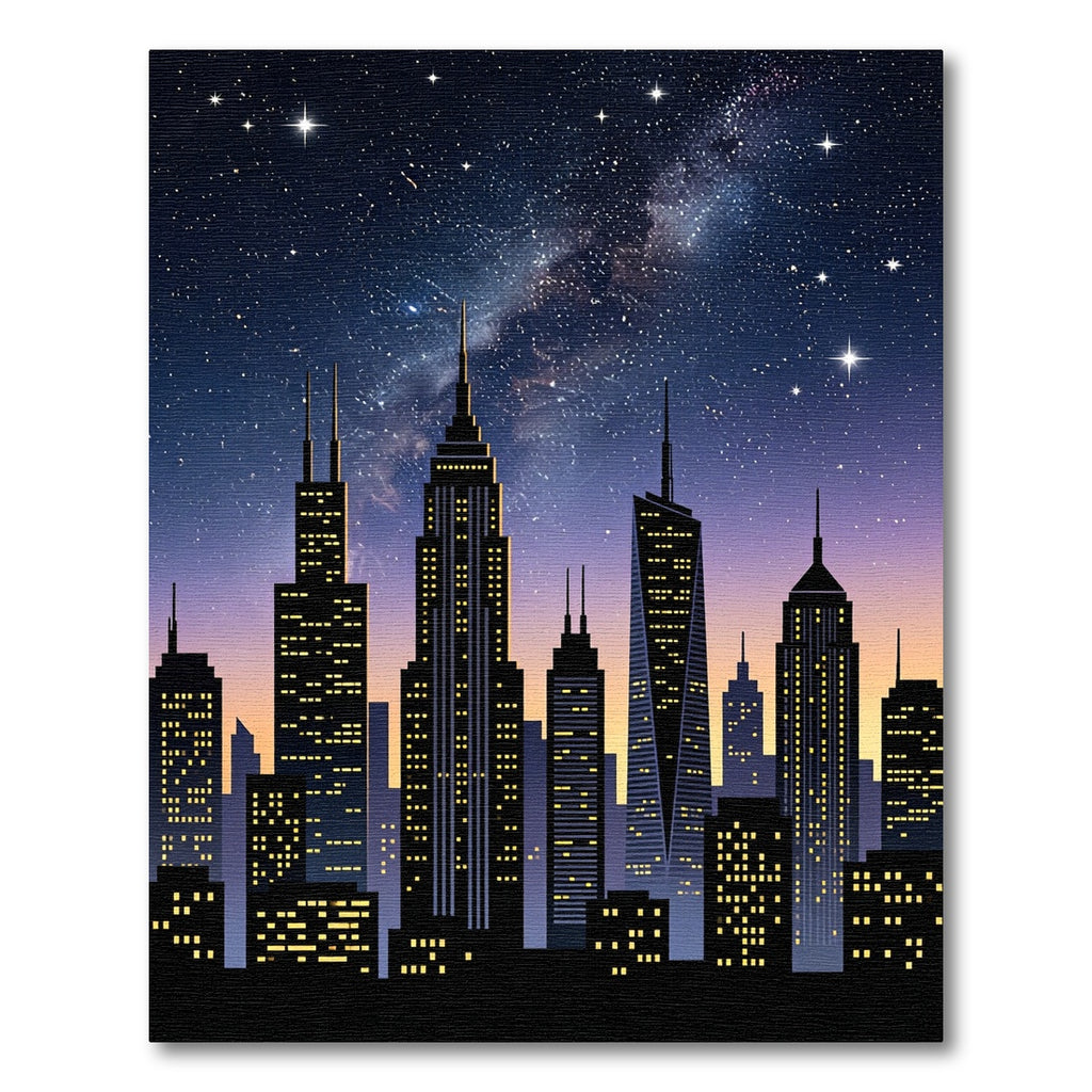 Golden City Skyline Starry Night Rug