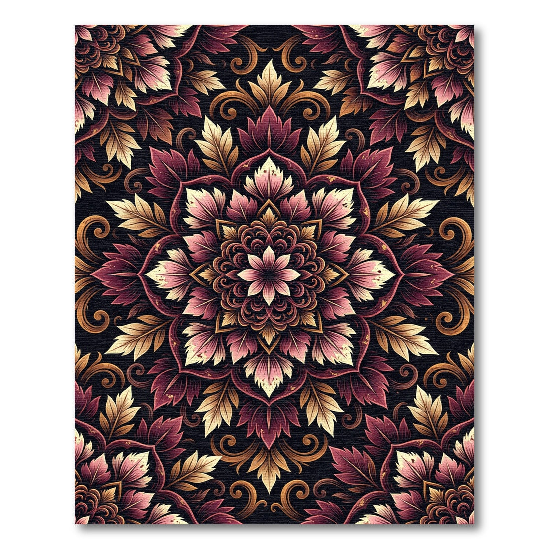 Crimson and Gold Floral Mandala Rug