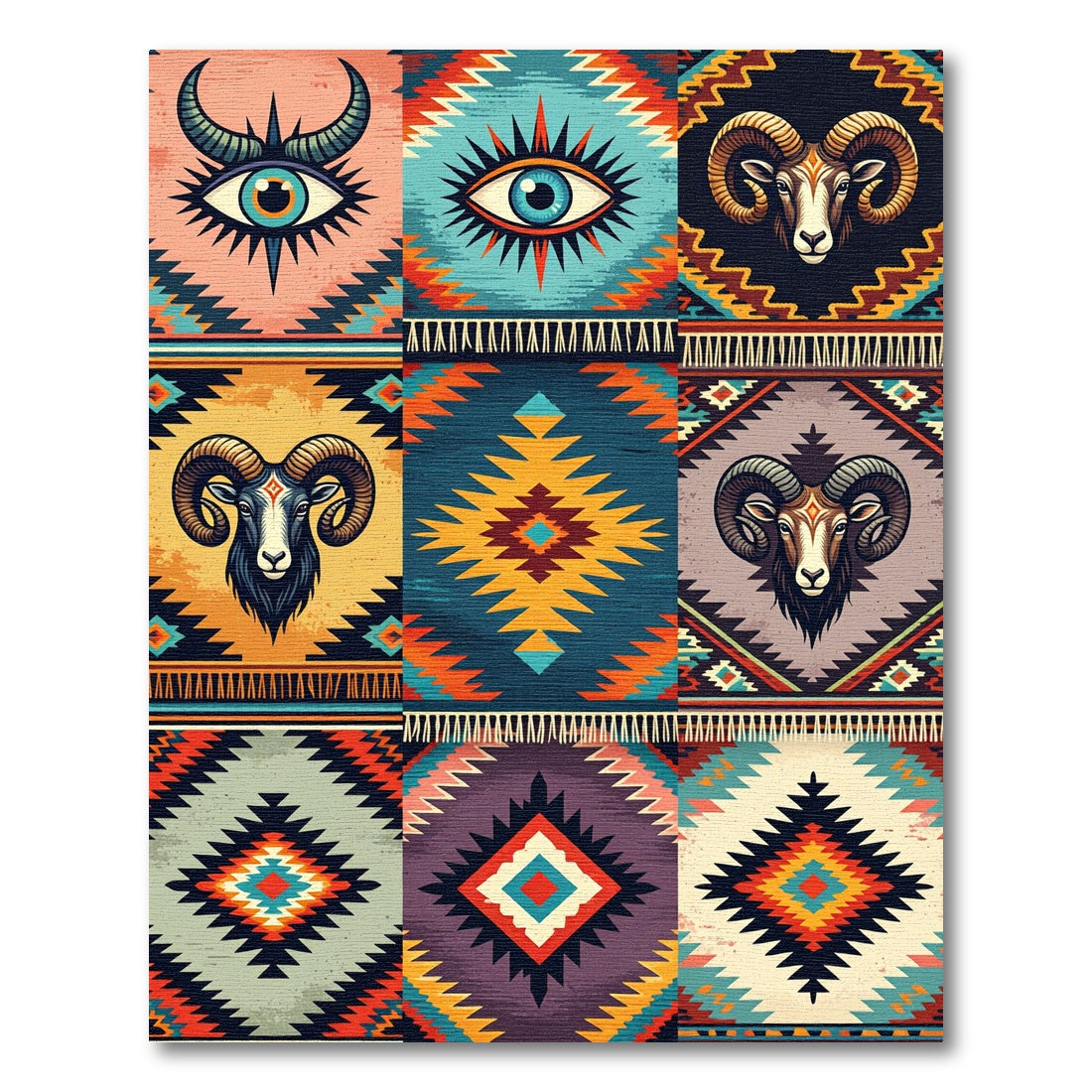 Tribal Ram Eye Geometric Southwest Art Rug