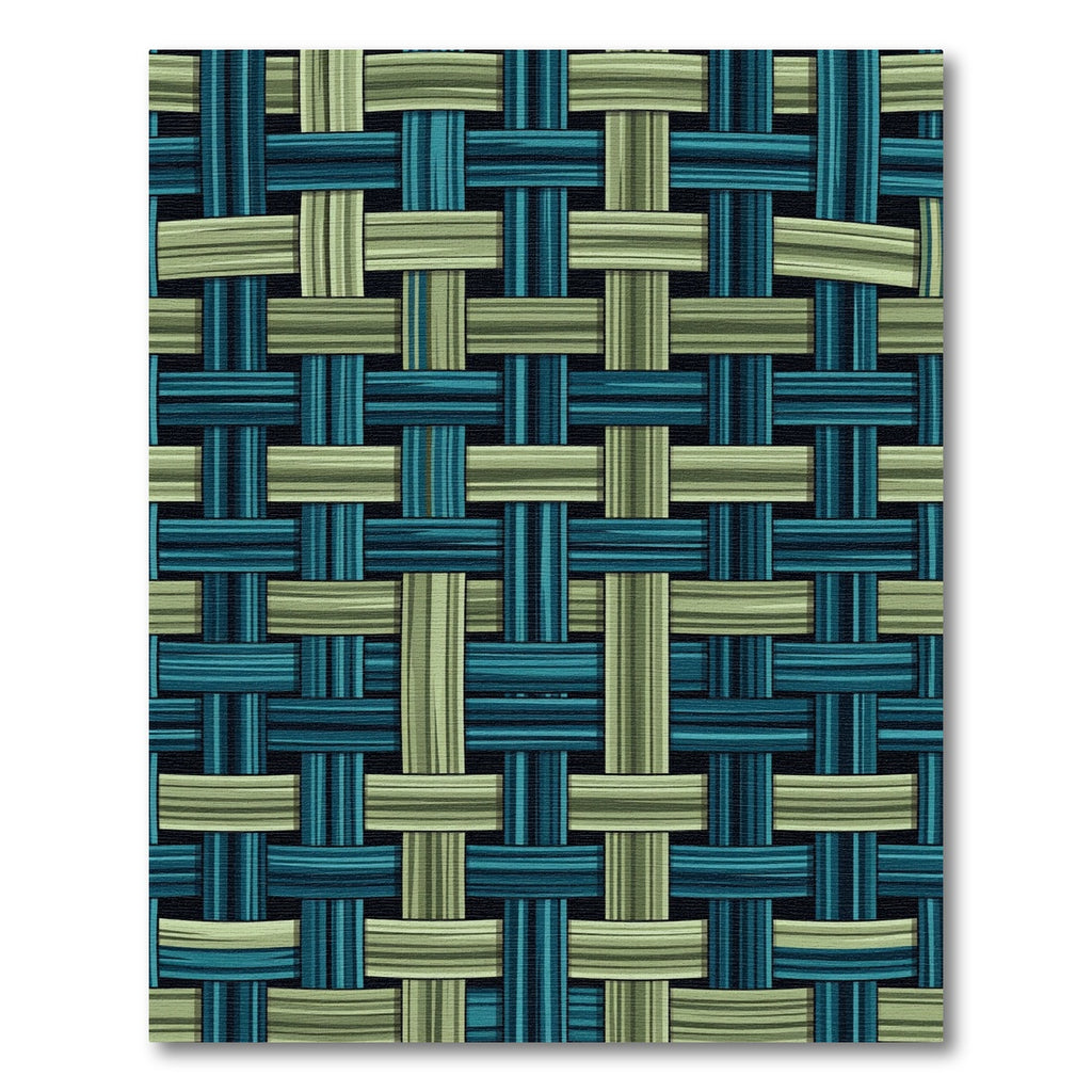 Woven Sage and Teal Geometric Grid Rug