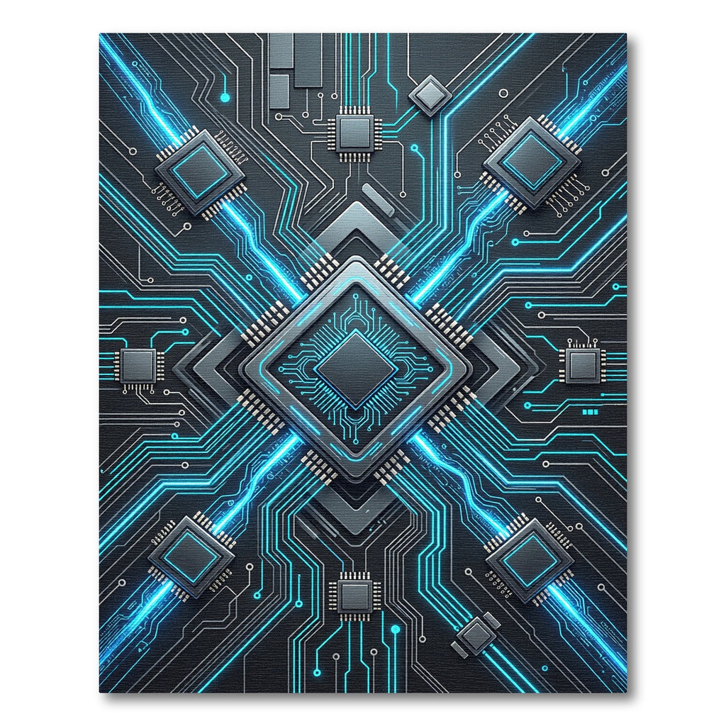 Futuristic Cyan Cyber Circuit Grid Rug
