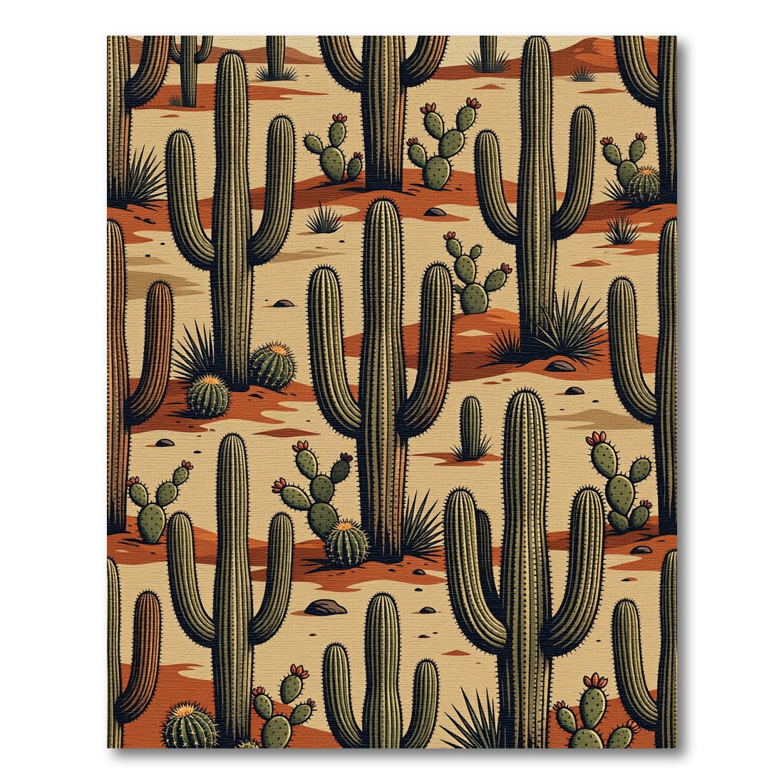 Desert Landscape Cacti Pattern Rug