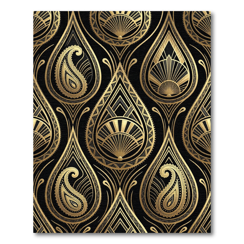 Art Deco Gold Black Paisley Fan Rug