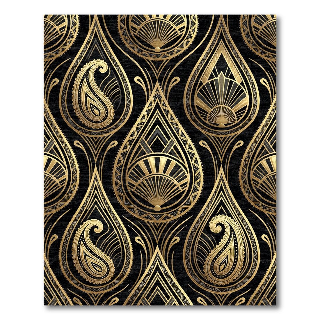 Art Deco Gold Black Paisley Fan Rug