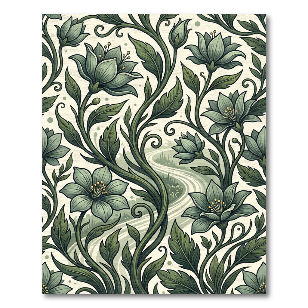 Sage Green Floral Vine Artwork Rug
