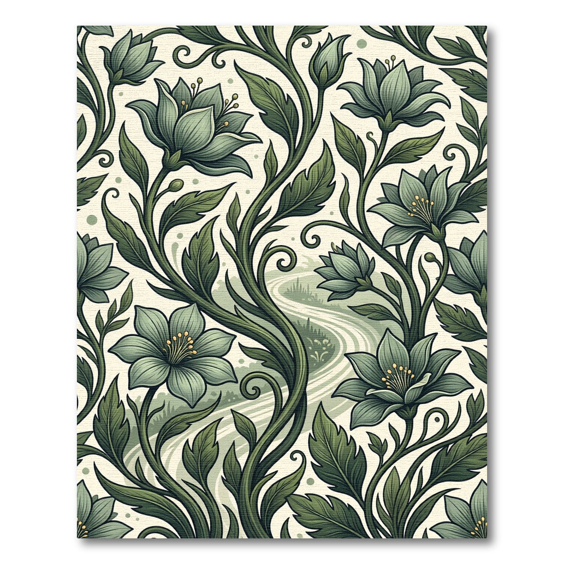 Sage Green Floral Vine Artwork Rug