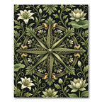 Sage Green Botanical Compass Floral Medallion Rug