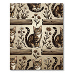 Tabby Cat Floral Brown Wood Rug