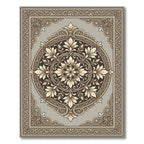 Ornate Tan Floral Medallion Border Rug