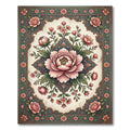 Vintage Pink Floral Medallion Border Rug