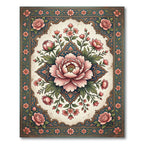 Vintage Pink Floral Medallion Border Rug