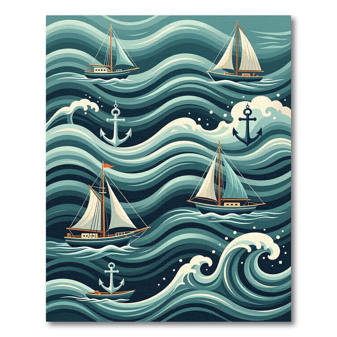 Nautical Sailboat and Anchor Wave Art Rug