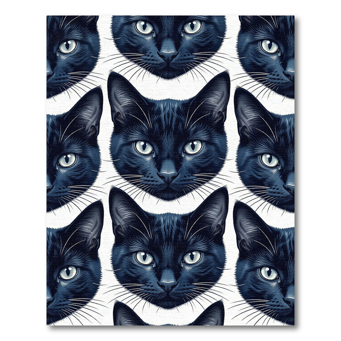 Midnight Black Cat Face Seamless Illustration Rug