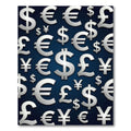 Global Metallic Currency Symbols Navy Background Rug