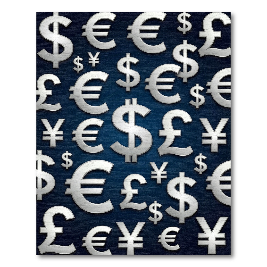 Global Metallic Currency Symbols Navy Background Rug