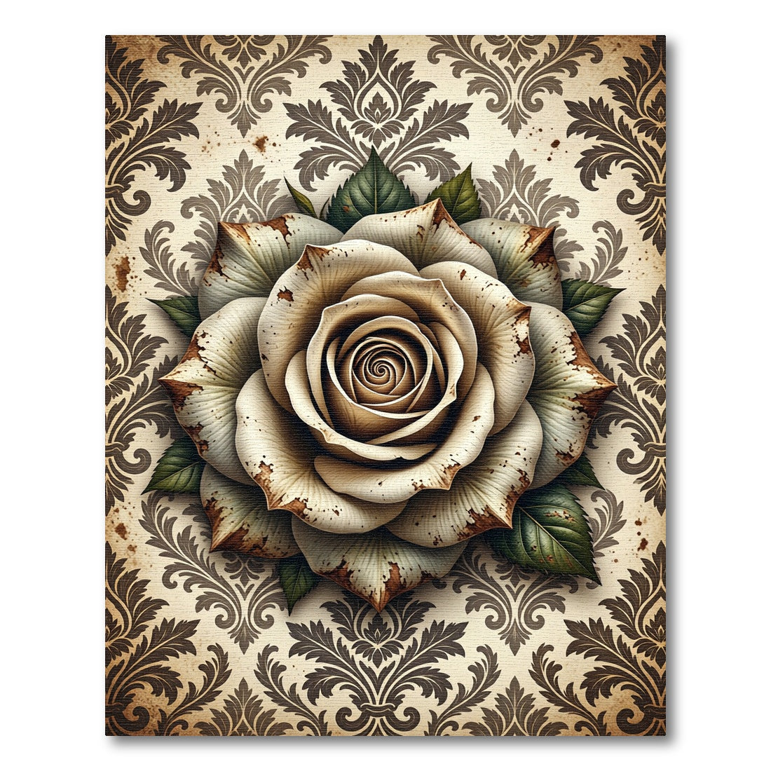 Vintage Cream Rose Damask Rug