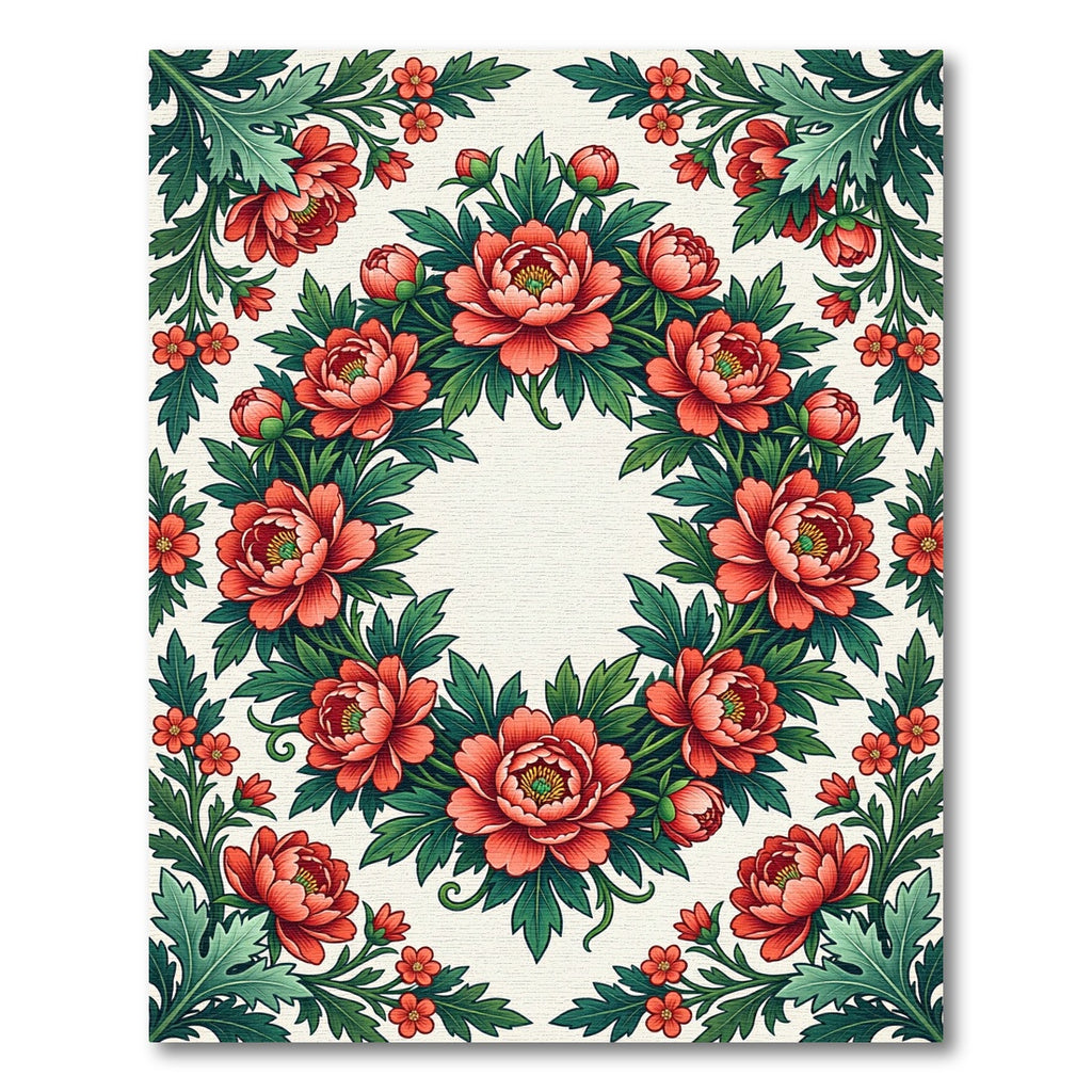 Elegant Red Peony Wreath Floral Art Rug
