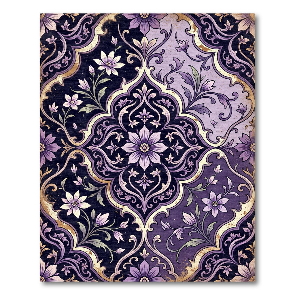 Ornate Plum Damask Floral Medallion Rug
