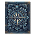 Ornate Navy Compass Rose Filigree Rug