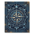 Ornate Navy Compass Rose Filigree Rug
