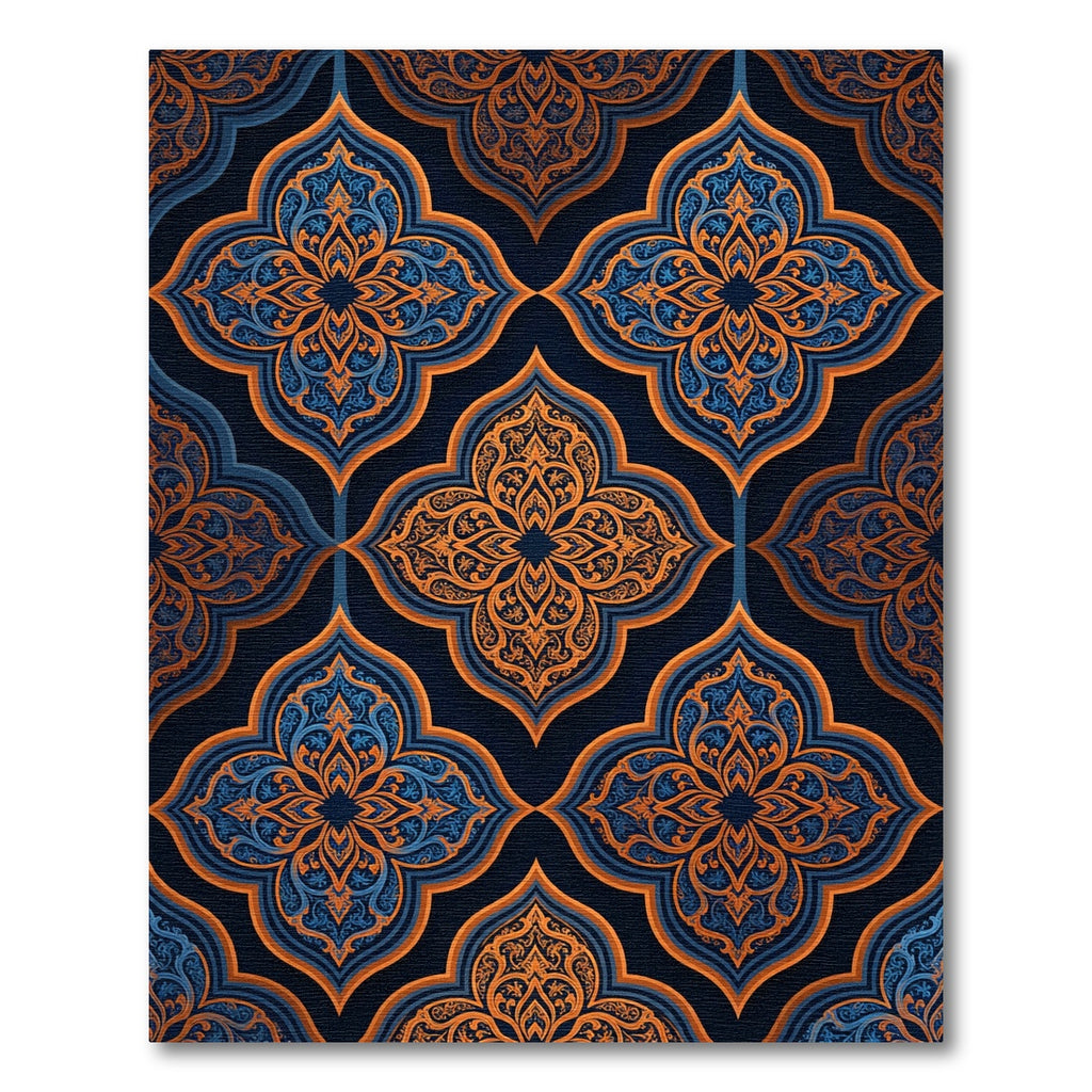 Ornate Blue and Gold Damask Medallion Rug