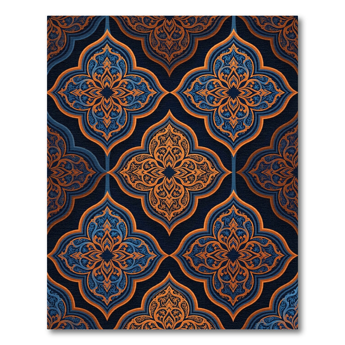 Ornate Blue and Gold Damask Medallion Rug