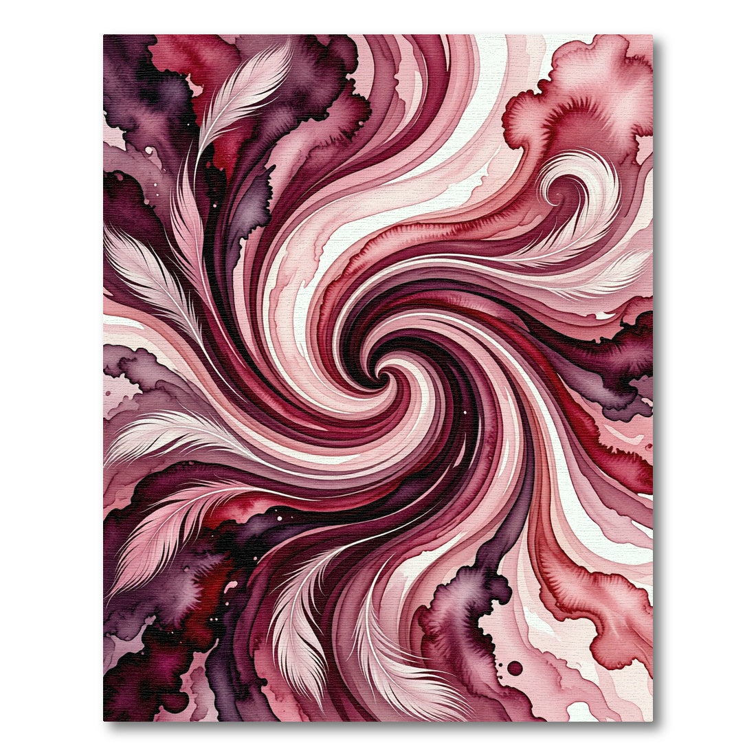 Burgundy Feather Swirl Abstract Wash Rug