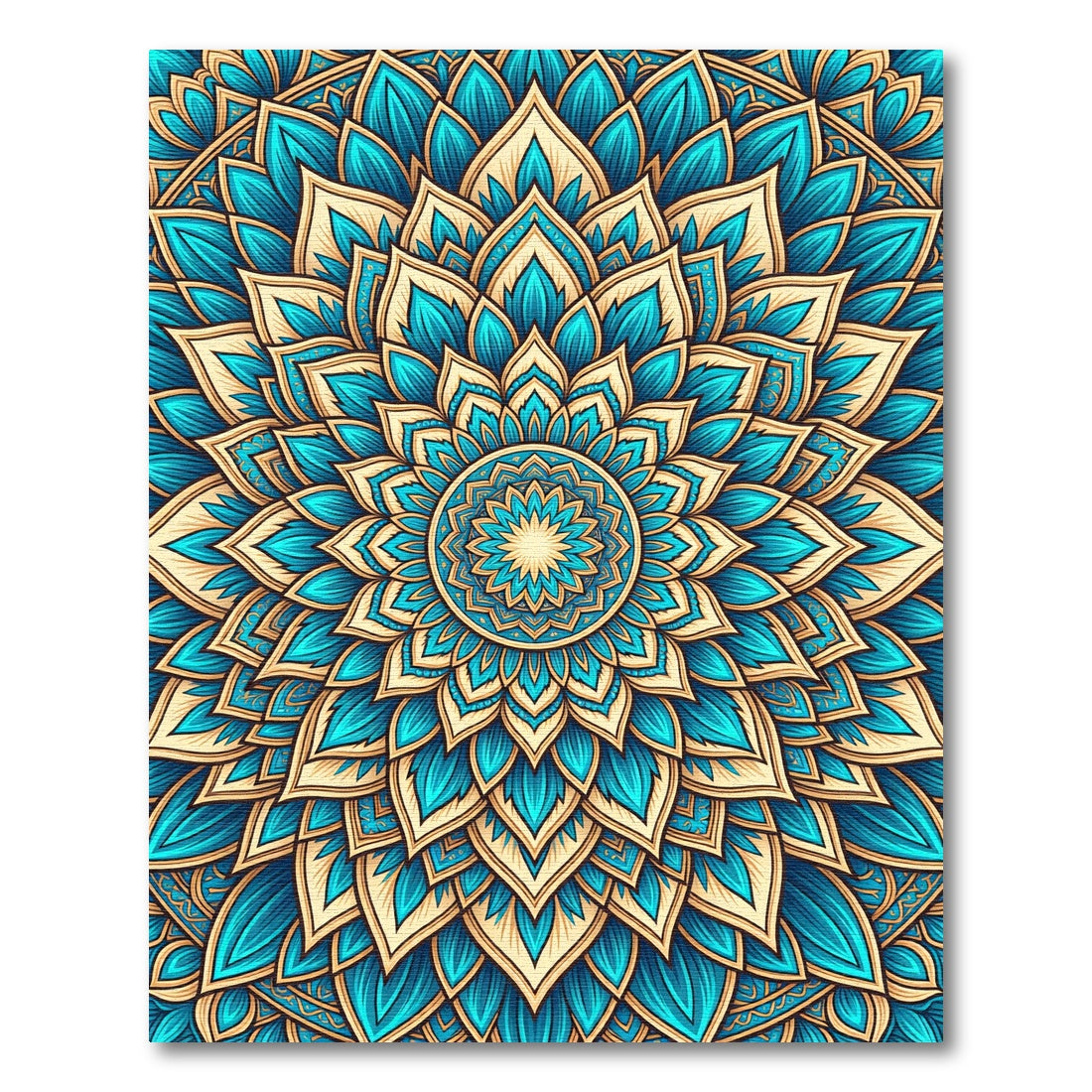 Teal and Gold Radiant Petal Mandala Rug