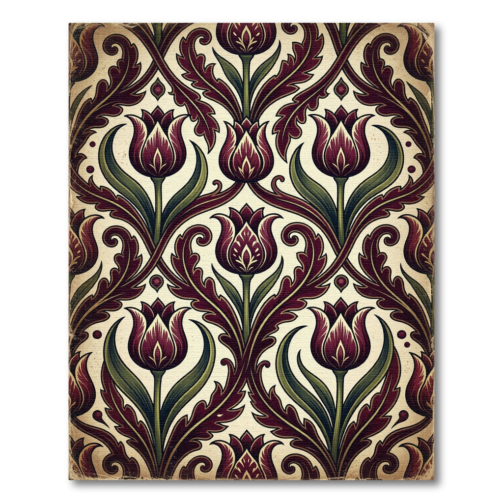 Deep Burgundy Tulip Art Nouveau Scroll Rug