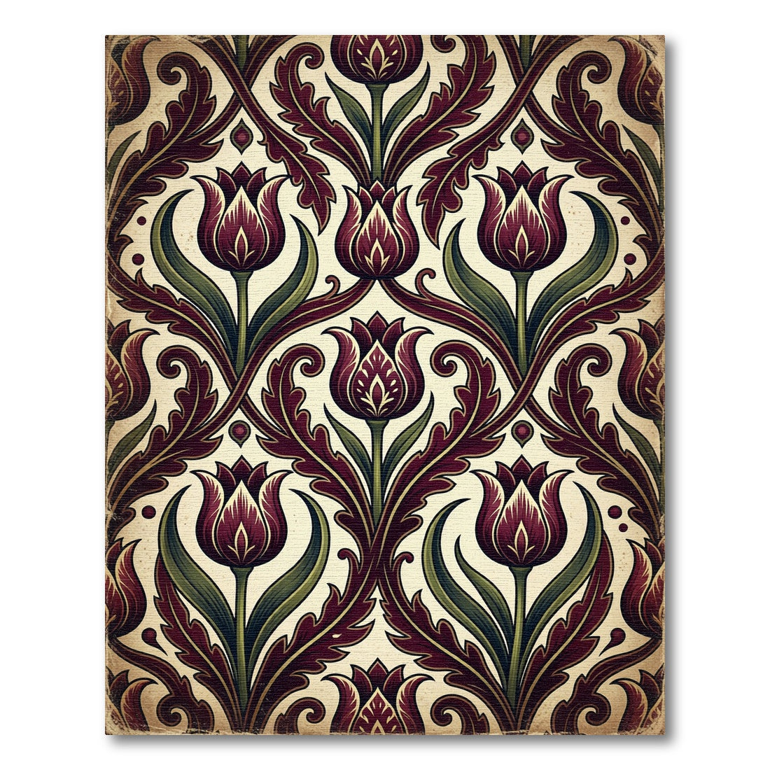 Deep Burgundy Tulip Art Nouveau Scroll Rug
