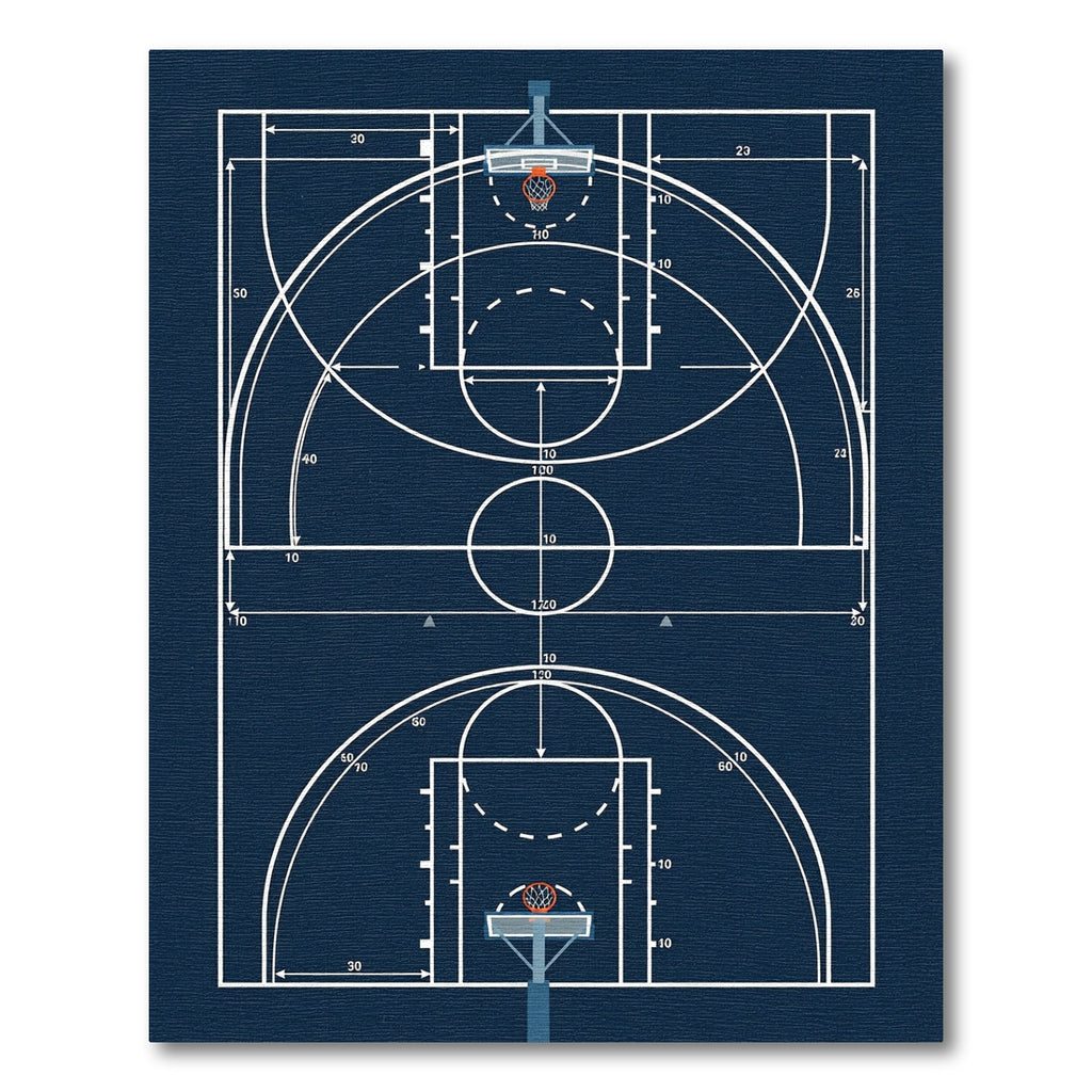 Minimalist Navy Basketball Court Diagram Rug